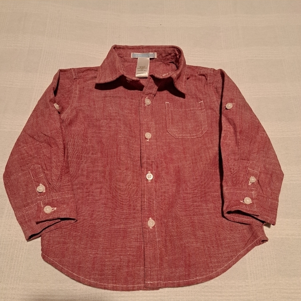 Janie and Jack boys size 18-24 months red heather button up shirt, tabs sleeve